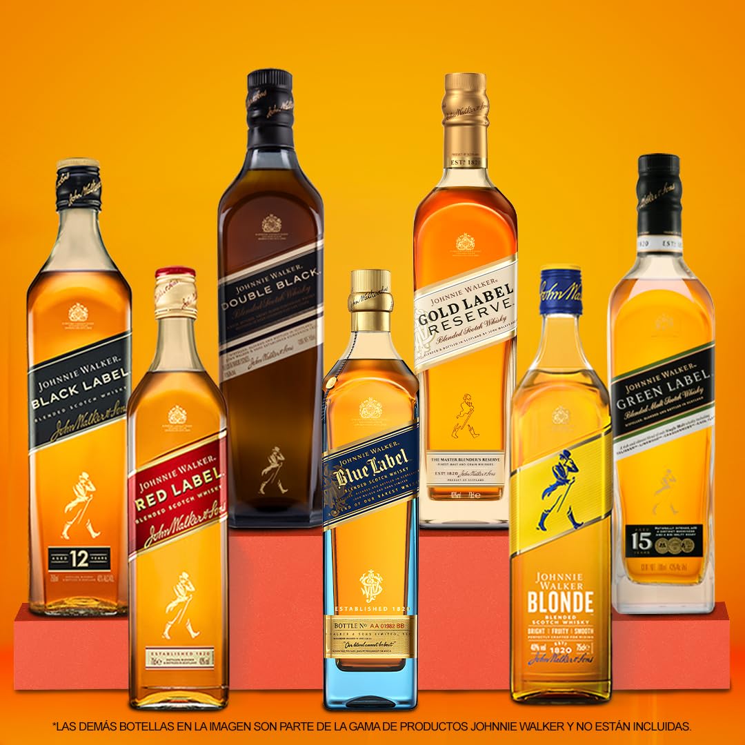 Johnnie Walker, Black Label, 1 L, Whisky Blended Scotch, Envejecido 12 Años, Sabor Dulce y Ahumado